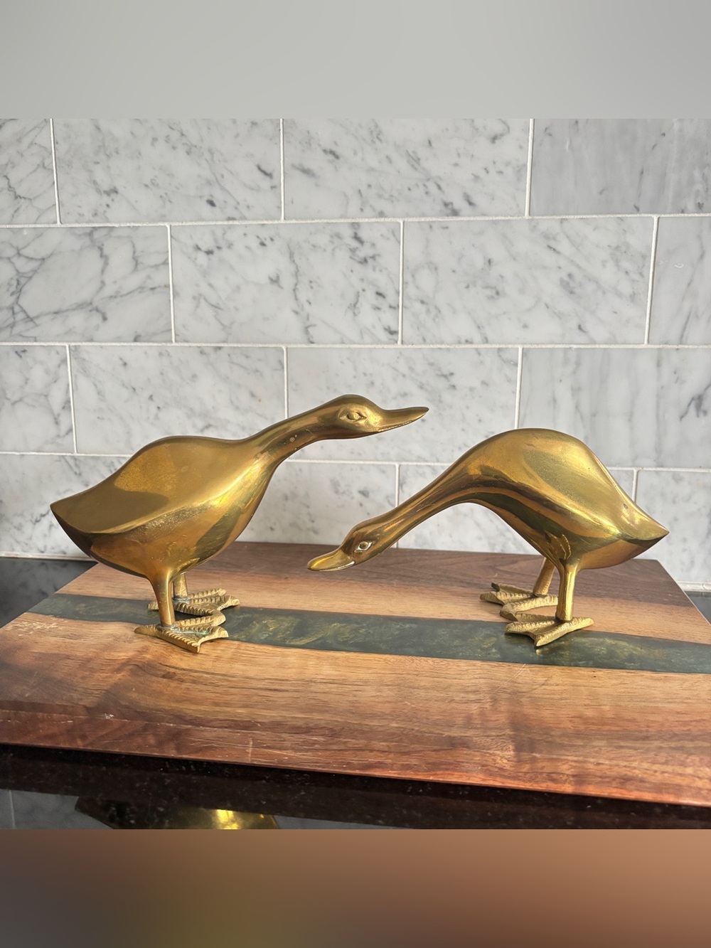 Vintage Pair of 7.5” Mid Century Brass Geese - Rustic Country Farmhouse Decor